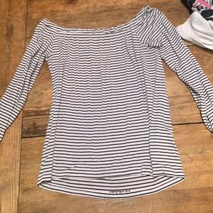 A black + white striped long sleeve shirt,Stretchy on top, can wear off shoulder